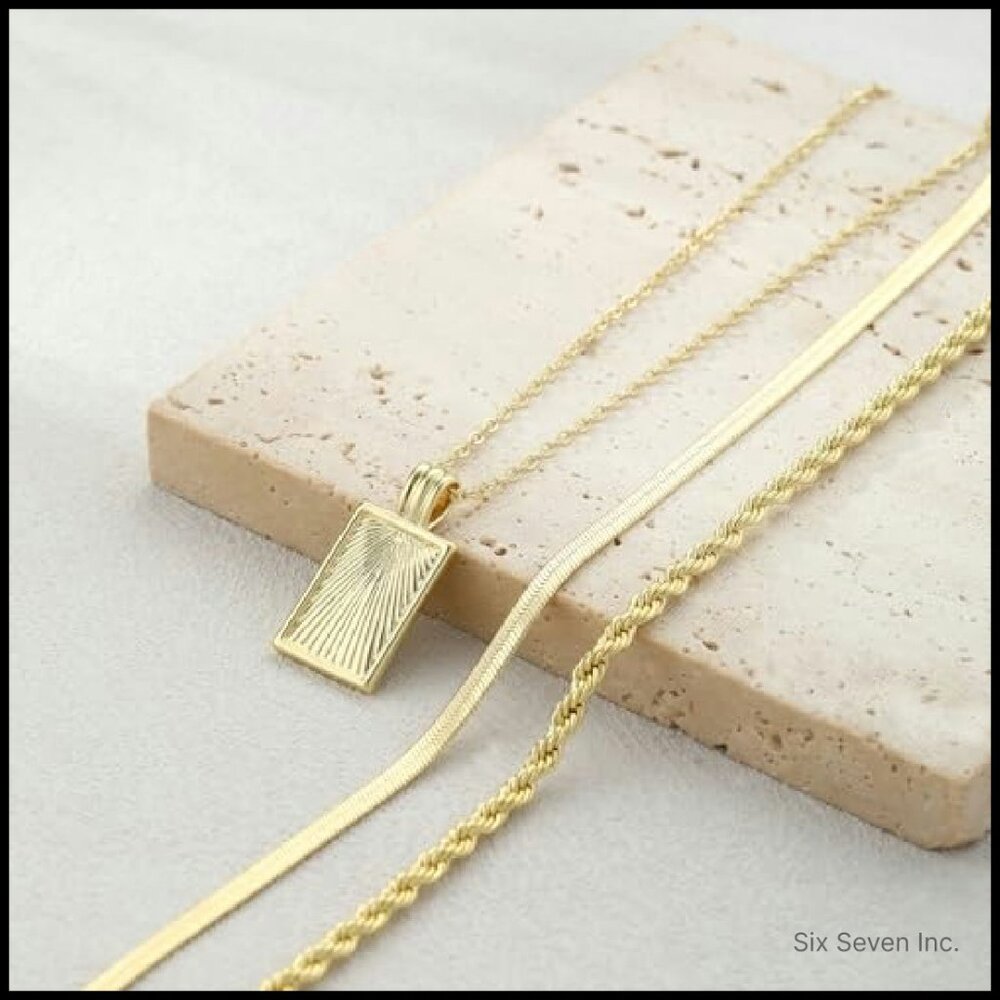 Layered Gold Plated Necklace Set Stackable Pendan… - image 6